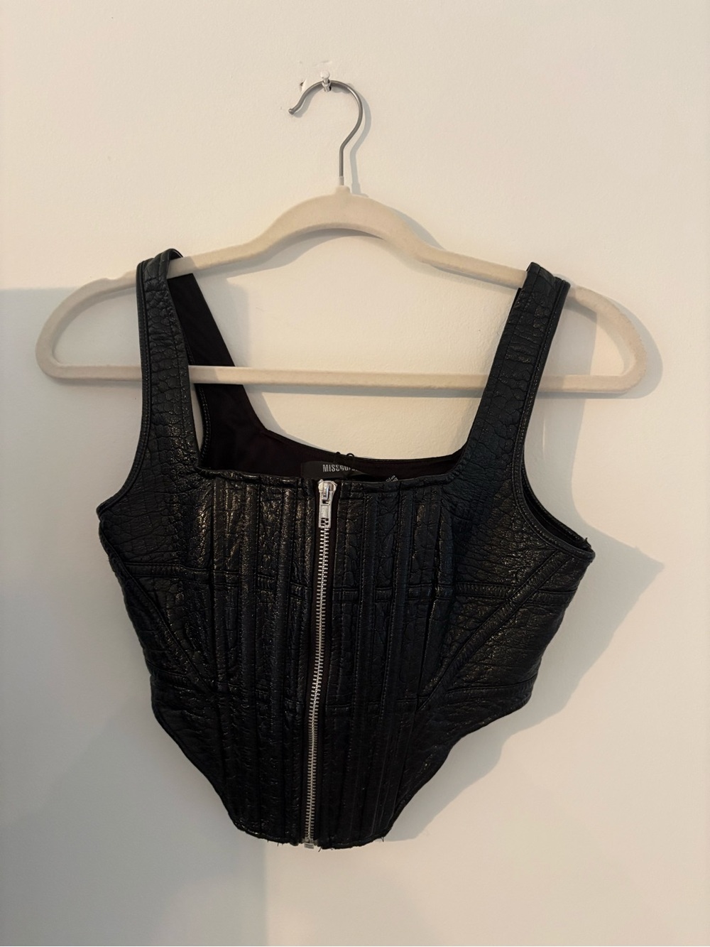 Missguided Black Faux Leather Corset Zip Front Top